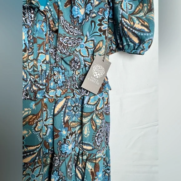 New! Vince Camuto Teal Floral Paisley Print Midi Dress - Picture 5 of 7